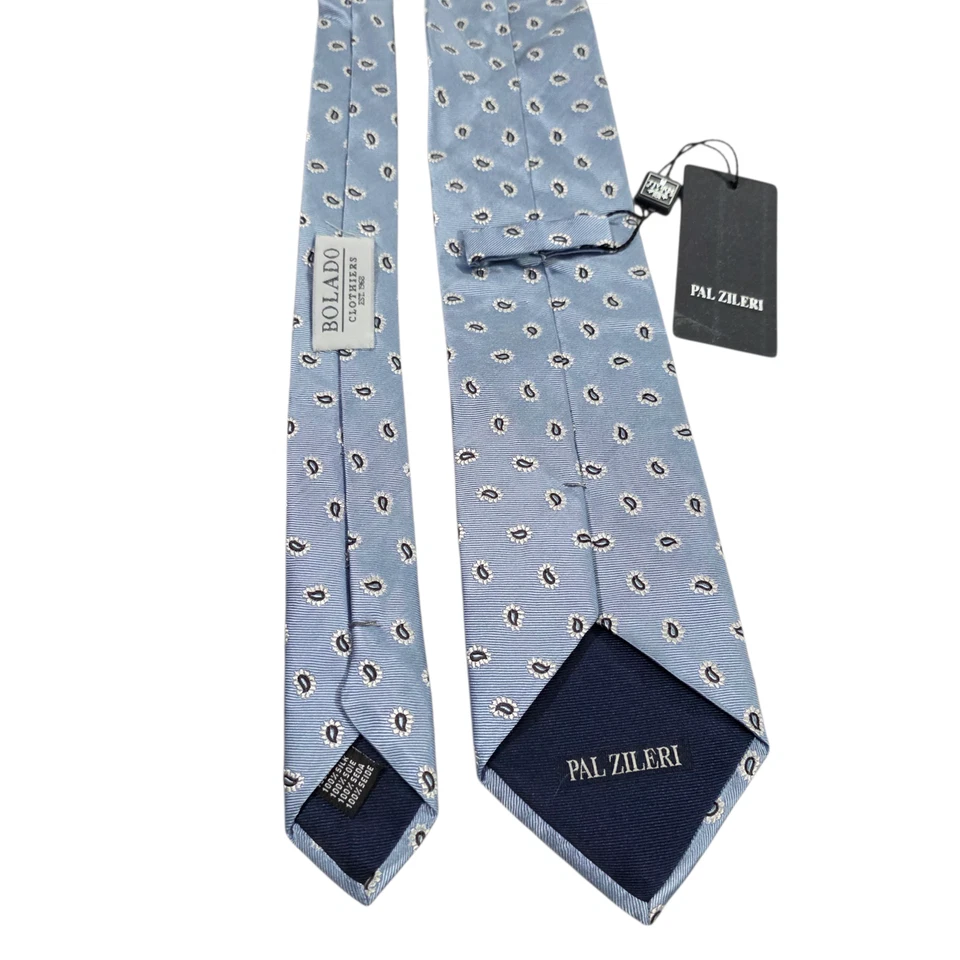 全新带标签 Pal Zileri 男式领带蓝色佩斯利印花 100% 真丝意大利制造设计师 — 第 3/4 张图片