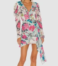 Rococo Sand Women's White Puff-Sleeves Floral Mini Dress Size XS