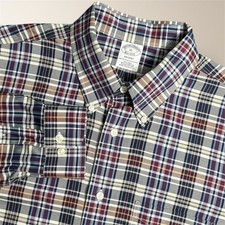 Brooks Brothers Regent Blue Cream Check Non Iron Supima Cotton Shirt Men's XL