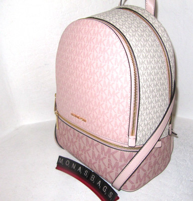 Michael Kors NEW Rhea Medium Color-Block Signature Logo Backpack Blush Pink