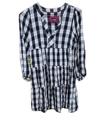 Anthropologie Maeve S Black Cream Amber Plaid Tiered Tunic Dress Long Sleeve