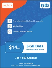 $14/Month - 5GB Data + Unlimited Minutes & Texts |  Mobile Prepaid Phone Plan | 