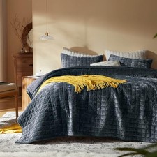 Velvet Quilt King Size-98''x106'', Lightweight Navy Blue Velvet Comforter Set