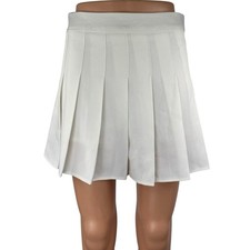 Fashion Women's White Pleated A Line Preppy High Waisted Mini Skirt Size M