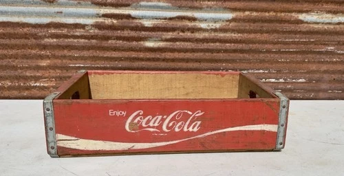 Vintage Enjoy Coca Cola Wooden Crate Red With White Lettering Wood Tray