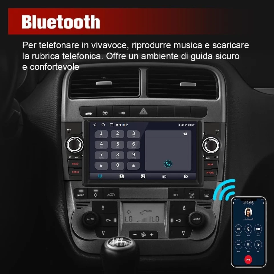 Autoradio Android 13 Fiat Grande Punto 2005 2012 7" 2+64GB CarPlay 1 Din 2+64GB - Immagine 3 di 4