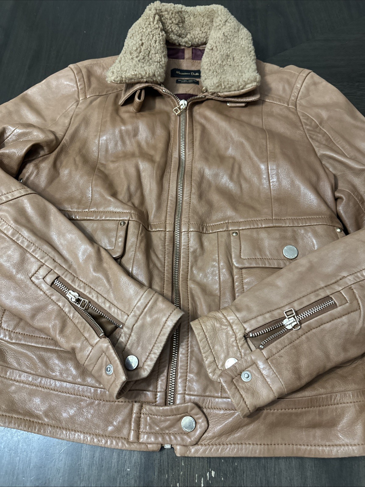 Rare Massimo Dutti Natural Leather Jacket Women Size Medium image 6