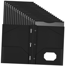 48 Pcs Plastic Folder with Clear Front Pocket and 3 Prongs Heavy Duty Black