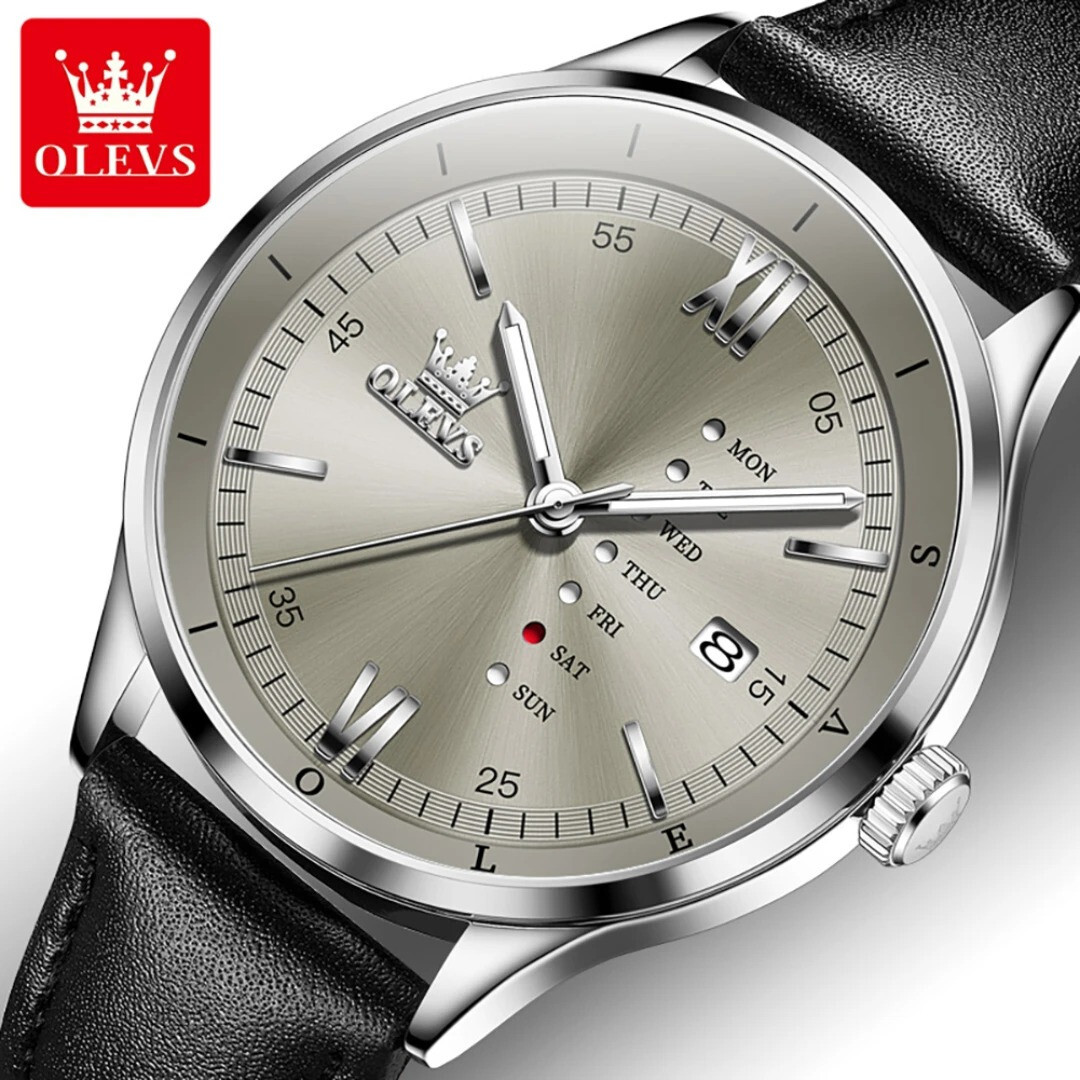 Montre à quartz avec calendrier et bracelet en cuir pour le bureau
