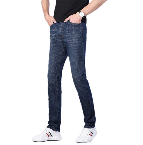 Men's Jeans Slim Fit Straight Leg Micro Elastic Denim Trousers Light Business Je - Picture 5 of 112
