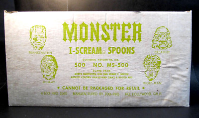 1965 Zoo-Piks I-SCREAM spoons ILLUSTRATED EMPTY CARTON Universal Monsters RARE! 