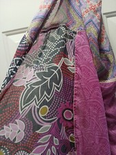 Prana Magenta Navy Blue Multicolor Lightweight Scalloped Fringe Edge Scarf Shawl