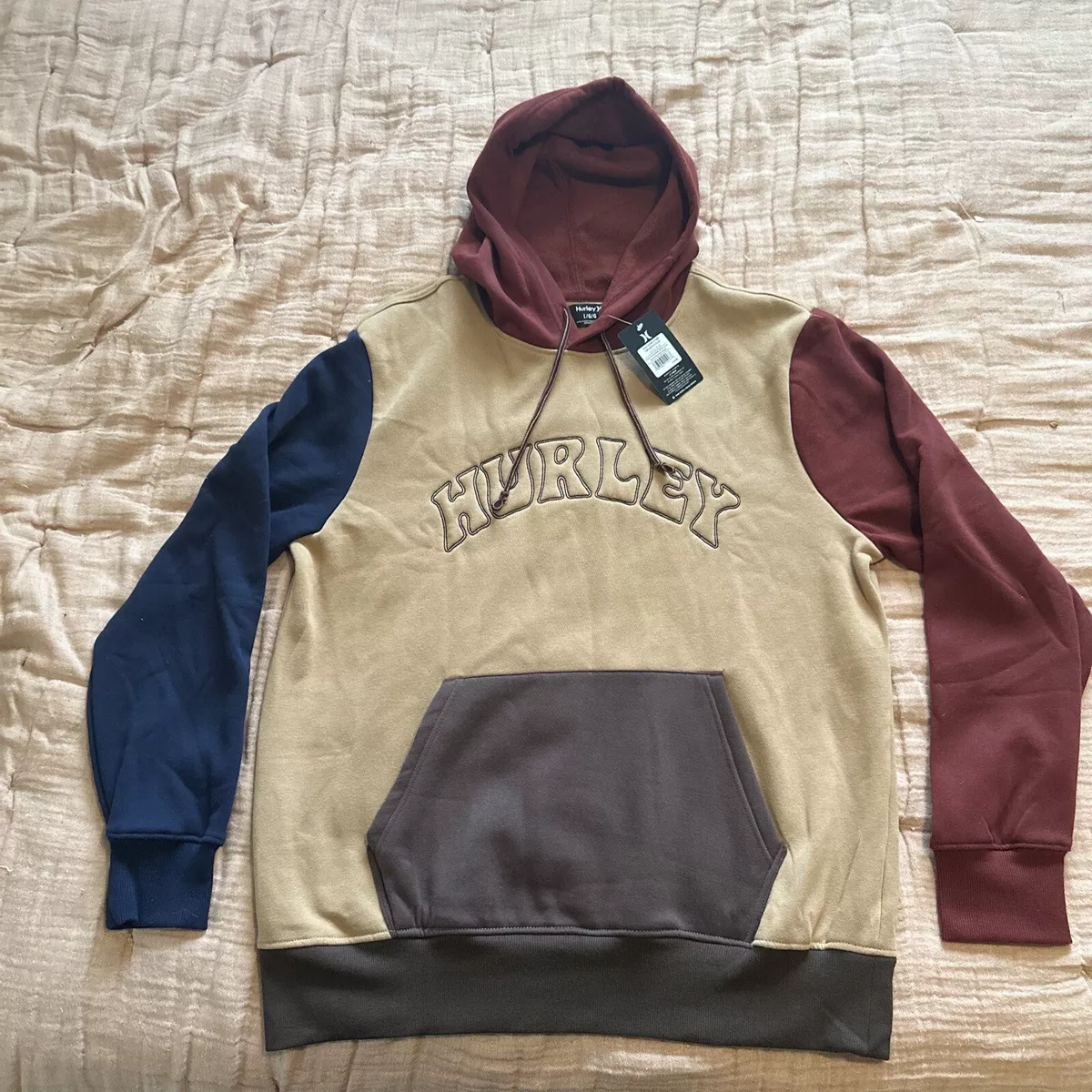 Hurley Road To Nowhere Retro Color Block Pullover Hoodie Sweatshirt Mens Sz L