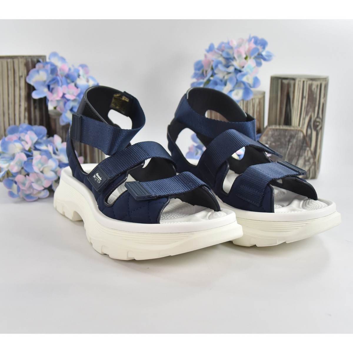 Alexander McQueen Navy White Hybrid Tech Leather Neoprene