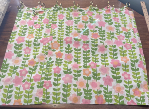 Vintage 4 Panel Cafe Curtains & 1 Valance Mod Floral Pink Green Gold Loops - Picture 10 of 23
