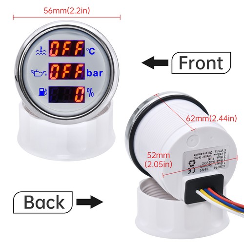 52mm 3in1 Digital Multi-Function Fuel Gauge Water Temp Oil Pressure With Alarm - Picture 8 of 8