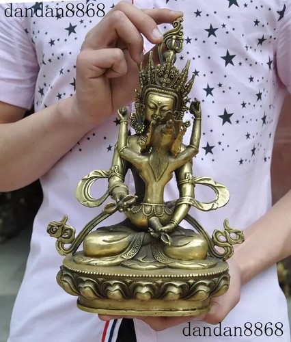 12 Zoll alte tibetische Bronze vergoldete Vajra Mandkesvara Yab-Yum Happy Buddha Hevajra Statue - Bild 4 von 12
