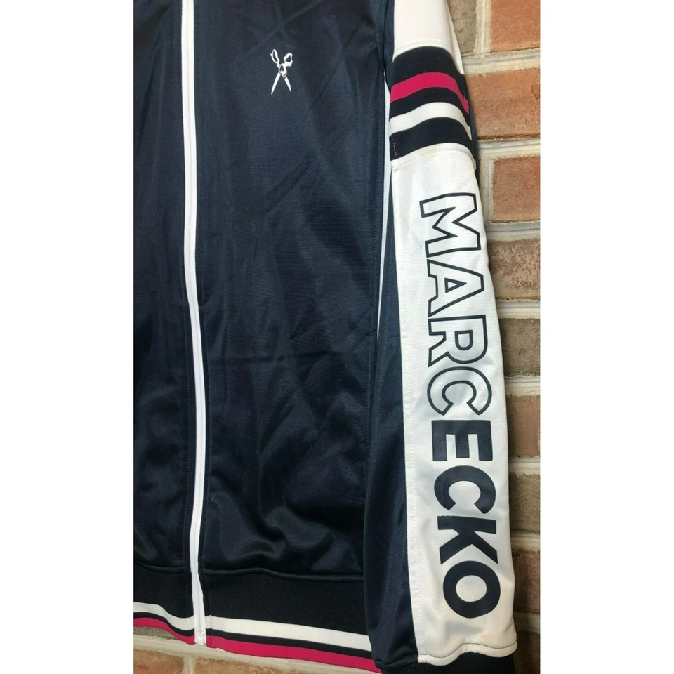 Marc Ecko 全拉链田径夹克 尺寸 L 海军蓝 白色 粉色 轨道夹克 Gorpcore — 第 4/4 张图片