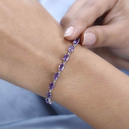 8.25ctw African Amethyst Link Bracelet Platinum Plated Sterling 7.25" - Picture 3 of 5