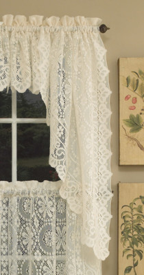 Hopewell Heavy Cream Lace Kitchen Curtain Choice of Tier Valance or Swag