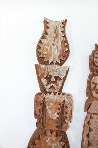 2 Tarahuma Dolls or Wall Sculpture Hanging Totem Tree Bark 22" Chihuahua Mexico - Imagen 2 de 7