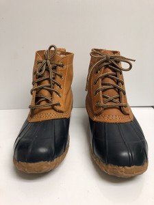 tan and navy duck boots