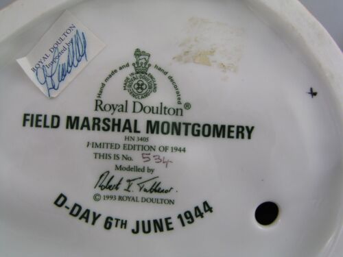 ROYAL DOULTON LTD. EDT. FIELD MARSHALL MONTGOMERY 11 3/4" FIGURINE, HN 3405. - Picture 4 of 5