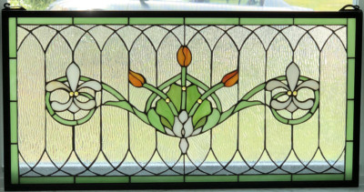Tiffany Style Stained Glass Window Panel ''Fleur De Lis'' 32'' x 16'' FREE SHIP USA