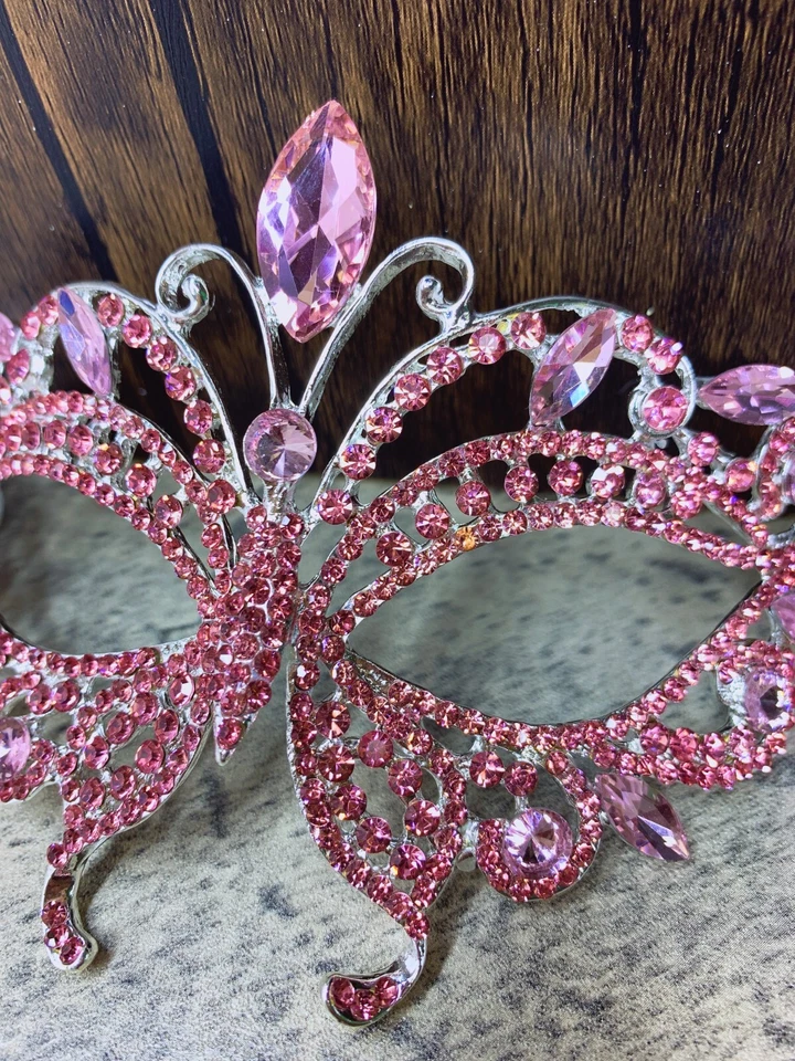 Luxury Crystal Rhinestone Masquerade Ball Mask, Pink Mask, New Year, Party, Gift - Image 2 of 4