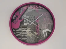 Sangtai Quartz Wall Clock 12" inch Round Fuschia Guitar Rock n' Roll - 5168-S