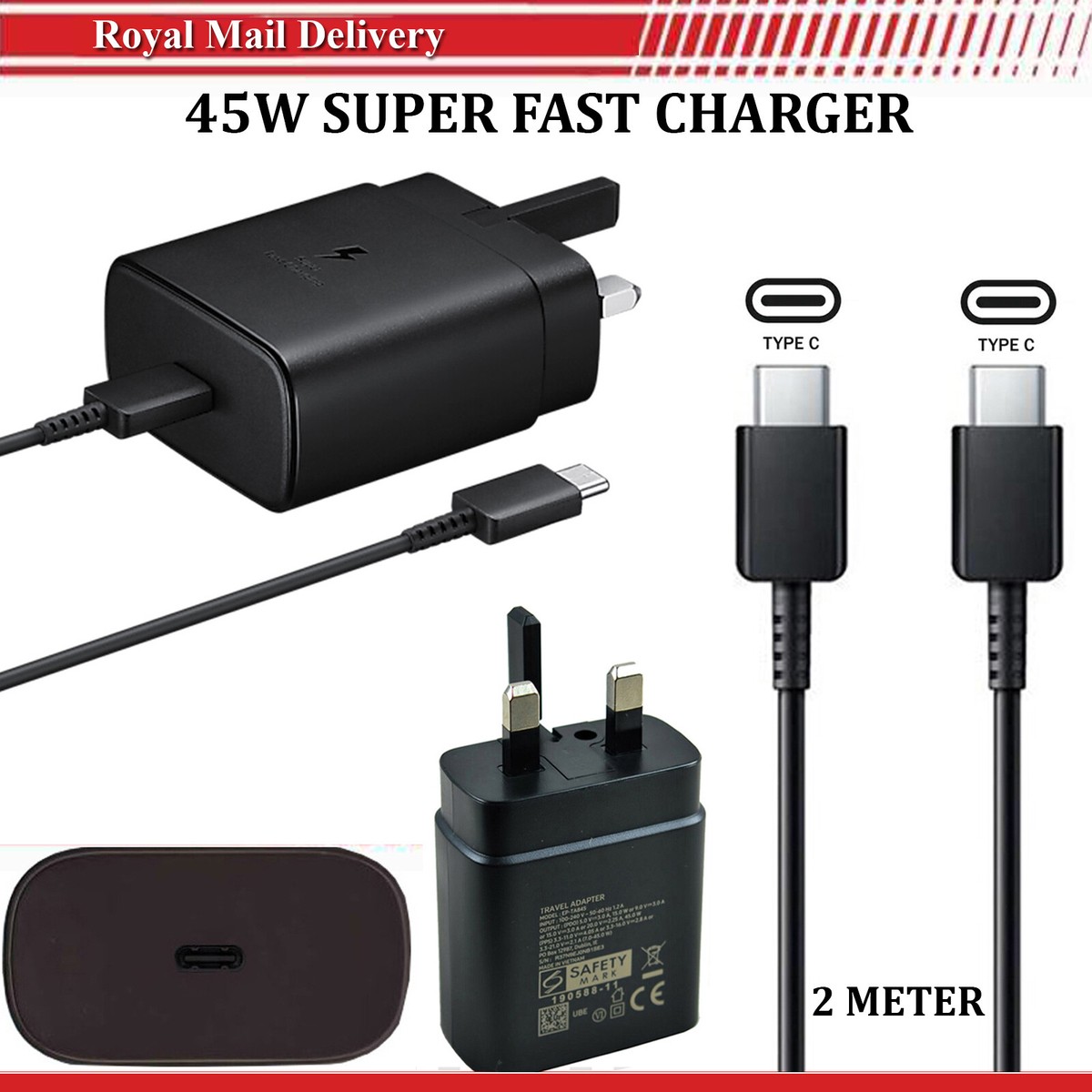 Original 45W Super Fast Charger Plug 2M Long USB C Cable For Samsung  Phones UK