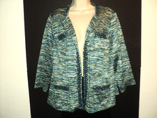 Chico's Women's Size 2 L Jacket Open Front Variegated Shiny Marled Blue 3/4 Slv