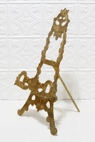 Big Brass Easel Ornate Art Display Holder Hollywood Regency 18" Tall Vintage - Picture 2 of 5