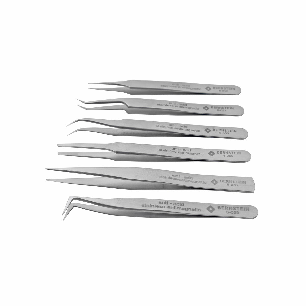 SMD Präzisions-Pinzetten Set 6-tlg. antimagnetisch säurebeständig Edelstahl