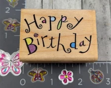 Rubber Stampede Swirl Happy Birthday A2275D Rubber Stamp Wood #H59
