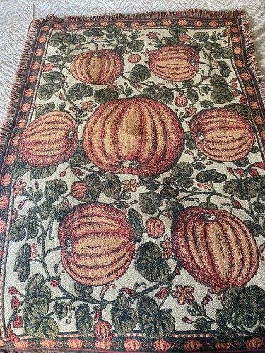 Pumpkin Tapestry Blanket Throw Accent Fall Autumn Cotton Fringe