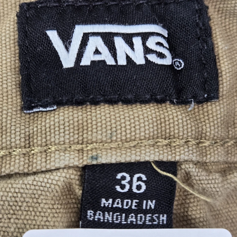 Pantalones Cortos Vans Hombre 36 Marrón Carga Lona Botón 10" Entrepierna Exterior Y2K LEER Foto 3 de 4