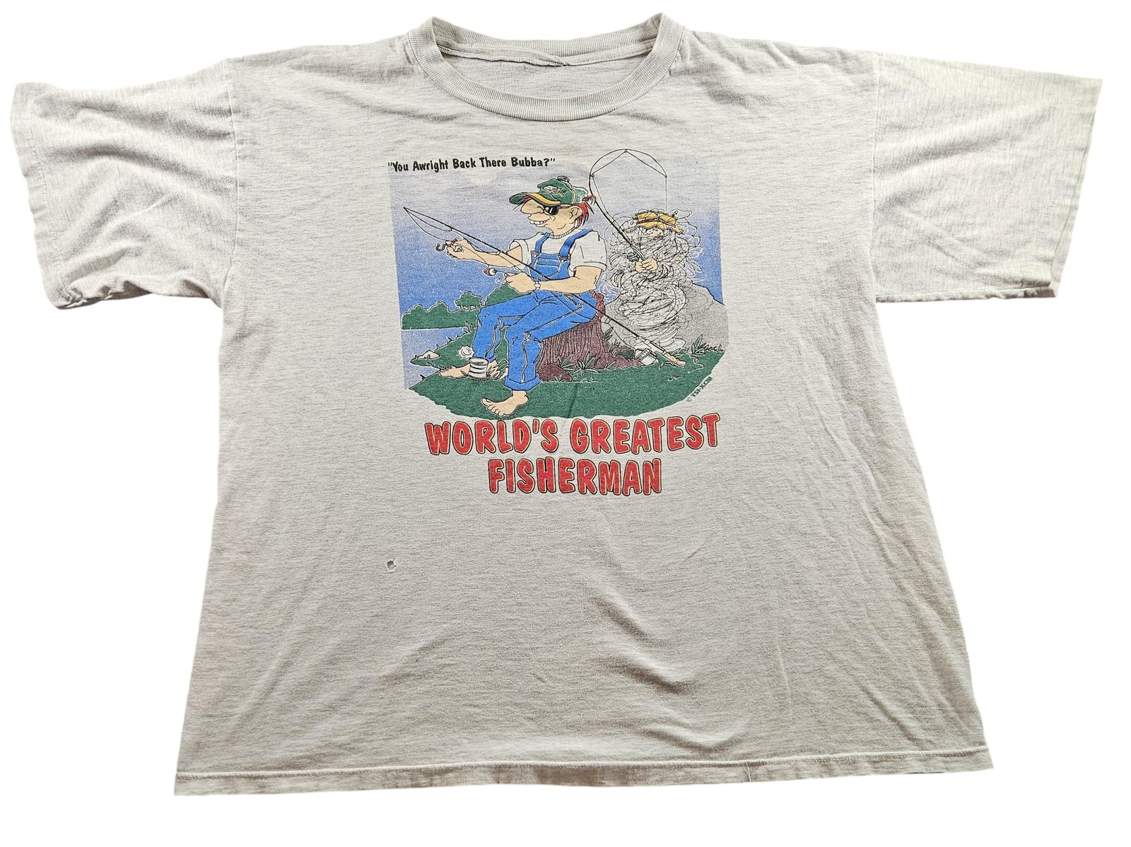 Vintage World's Greatest Fisherman Shirt Mens 2XL Cartoon Funny Fishing 90s Tee