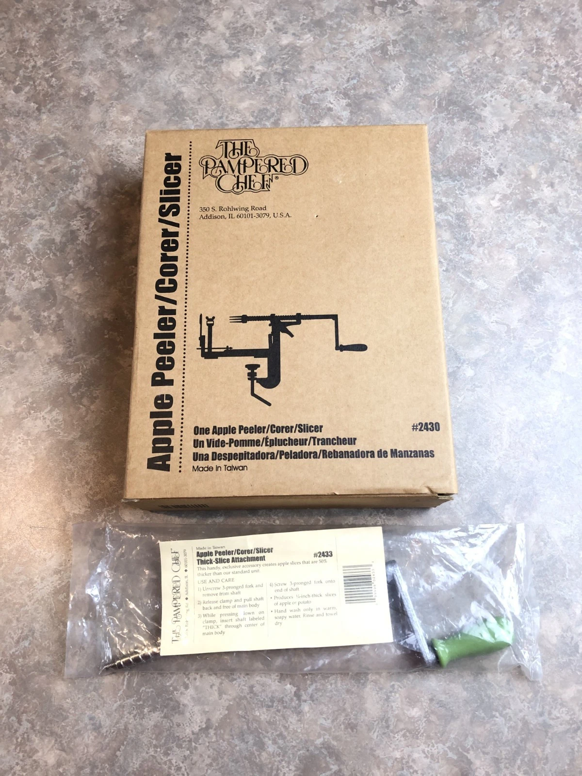 The Pampered Chef - Apple Peeler / Corer / Slicer + Thick-Slice Attachment