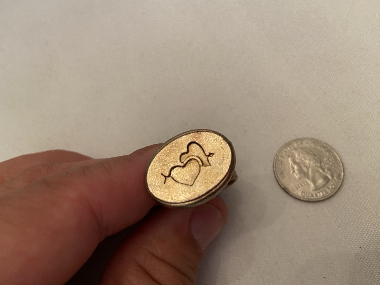 Vintage BRASS WAX SEAL STAMP Pair of Hearts 1 of 4