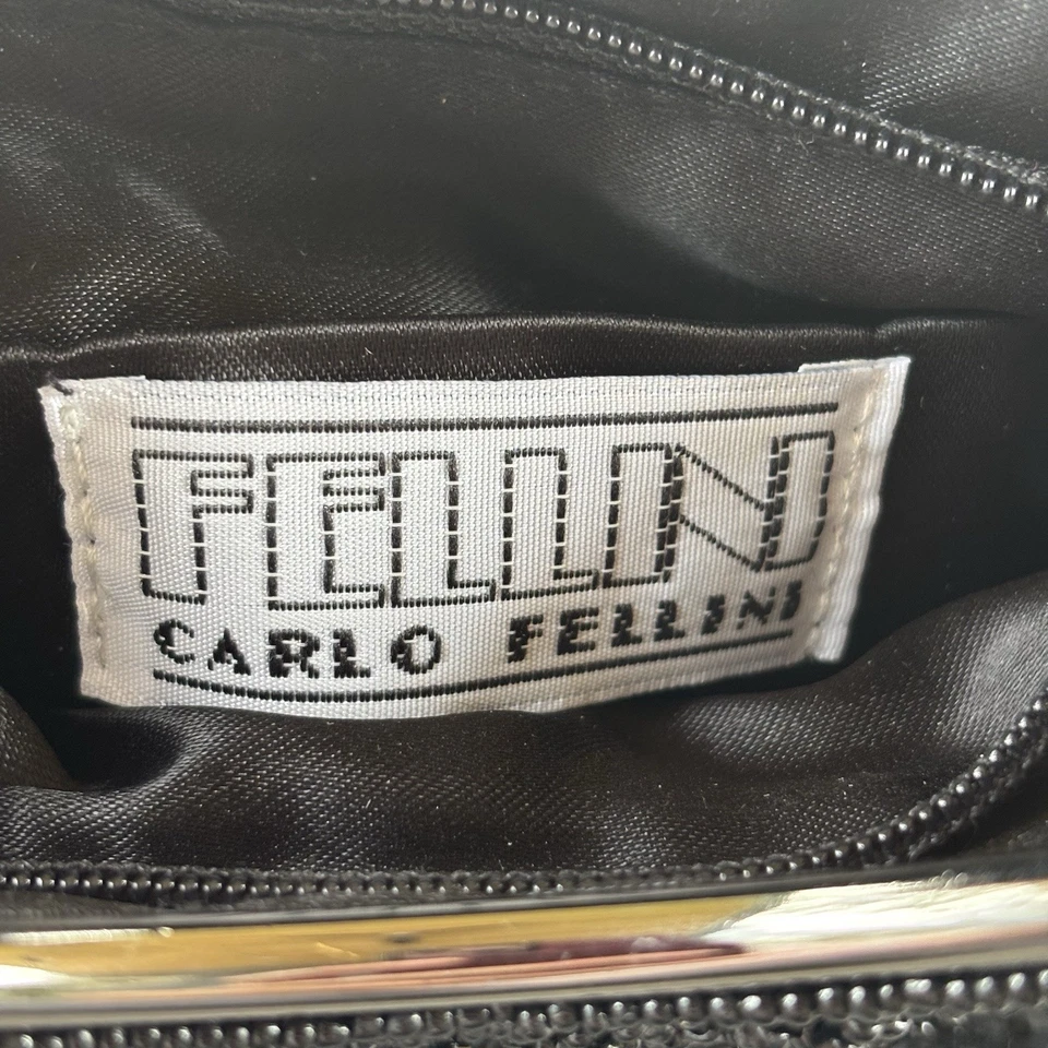 Carlo Fellini  Evening Bag Beaded Gun Metal VTG Glam Purse Clutch 6”  Adg Straps - Image 3 of 4