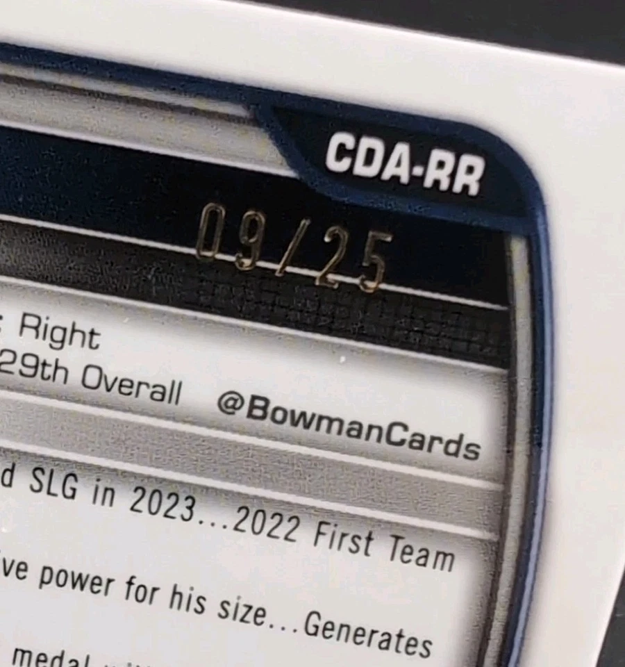 Roc Riggio 2023 Bowman Draft - Chrome 1st Bowman On-Card Auto /25 Orange Wave - Image 3 of 3