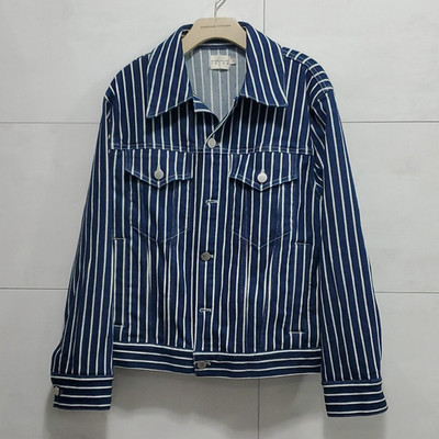 alice+olivia Designer Blue/White PinStripe Dark Wash Denim Jean Jacket Mens 2