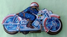 Vintage Tin Litho Friction Powered Police Motorcycle Made in Japan.