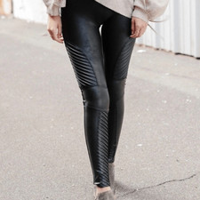 Spanx faux leather Moto leggings Womens size Small Very Black Slim Fit Sculpt