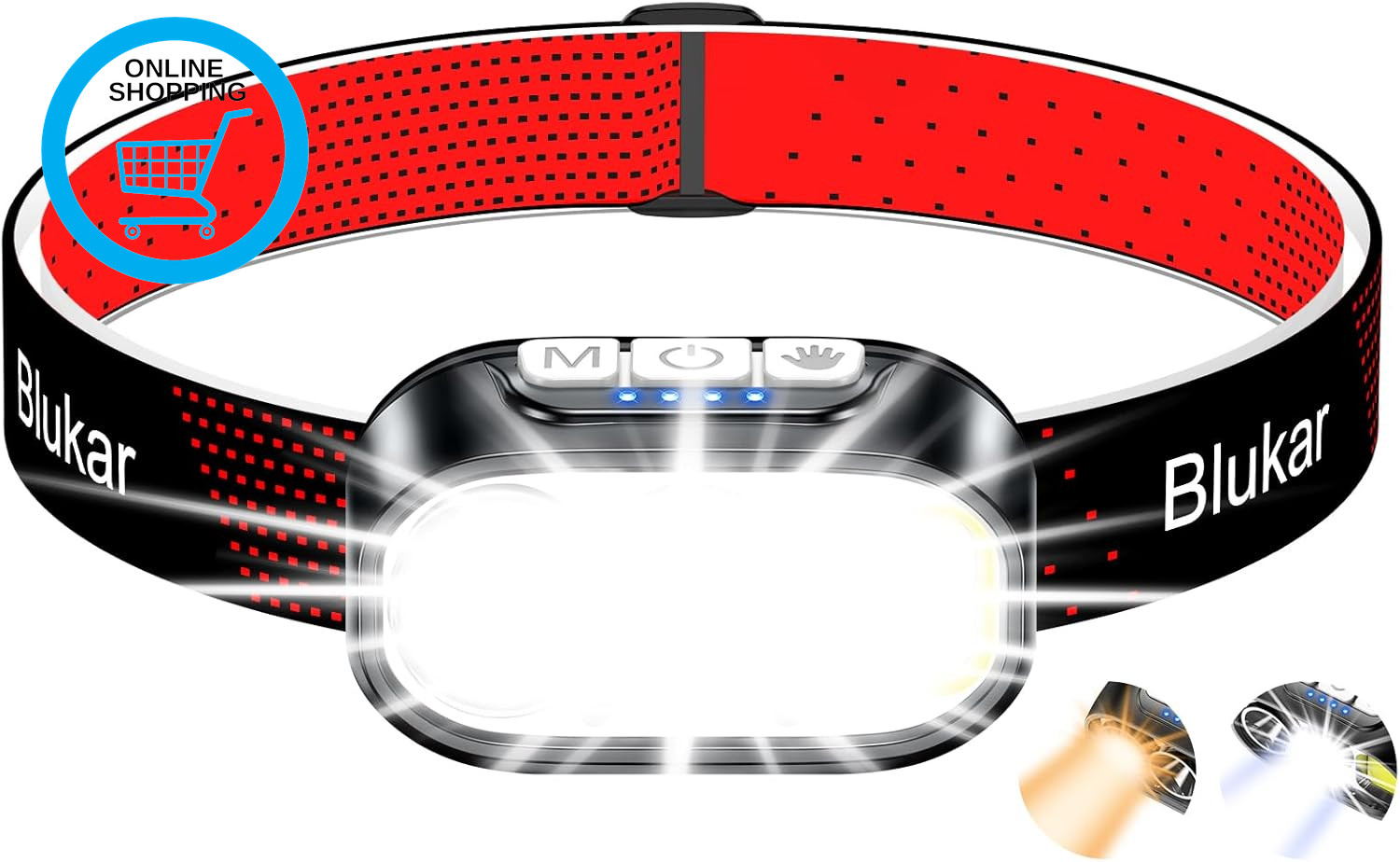 Head Torch Dual Color Temperatures, 2000L Super Bright Rechargeable Headlamp Hea