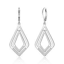 925 Sterling Silver Dangle Earrings for Women Geometric Cubic Zirconia Dangle...