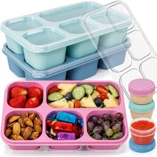 Bento Box Adult Lunchable Container - Reusable 3-Pack Snack Box Containers wi...