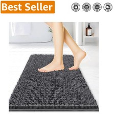 Non-Slip Chenille Bath Rug 15x23 - Quick Dry, Soft, Machine Washable - Dark Grey