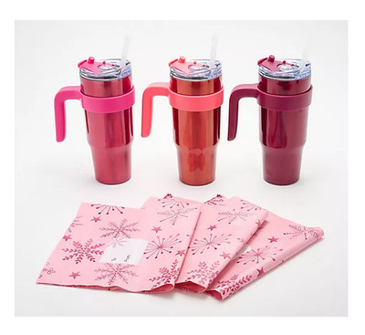 Primula Set of (3) 30oz Tumblers with Straws Red
